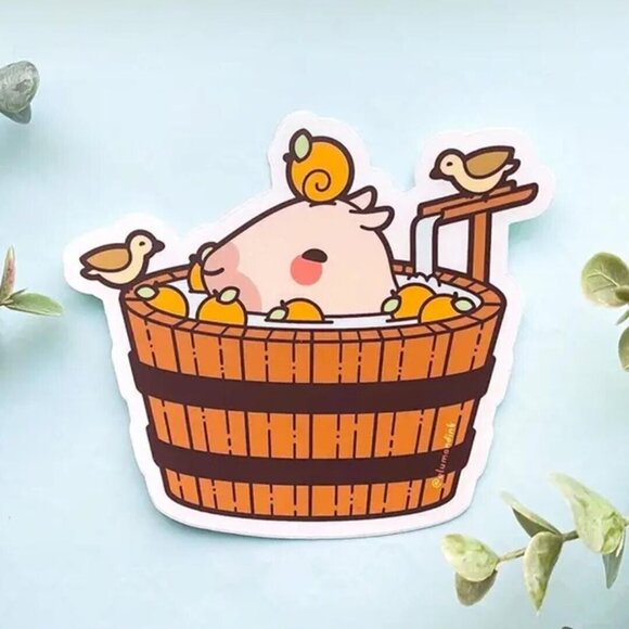 $3 for 20 -‎ NEW Curly Lounging in a Spa Bucket Sticker - Clear Vinyl - Picture 1 of 8